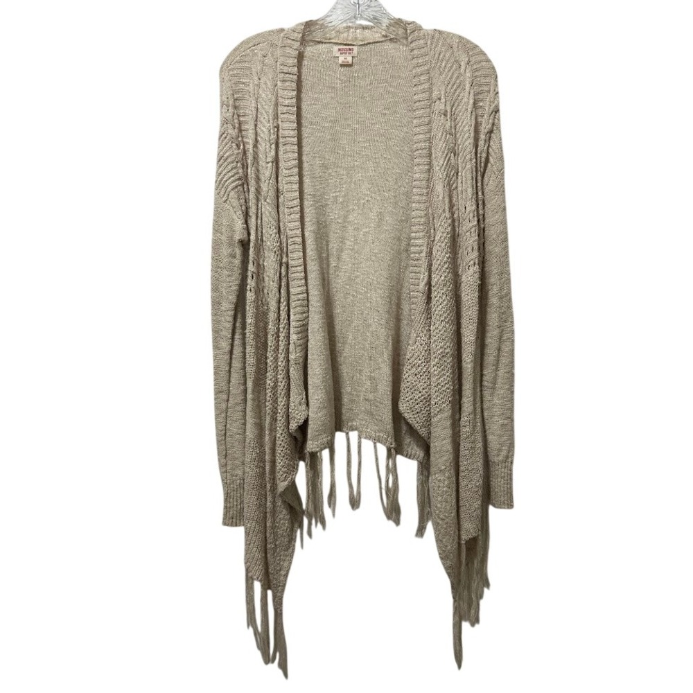 Mossimo Lightweight Knit Open Front Cardigan Sweater Tan XS Fringe Duster